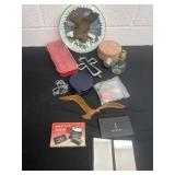 Group of coaster and figurines compact mirror and