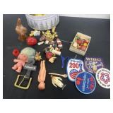 Group of patches and mini toys and more