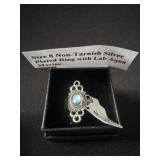 Size 8 non tarnish silver plated ring with lab
