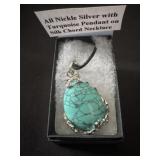 All nickle silver with turquoise pendant on silk