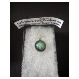 Lab black fire opal pendant on sterling silver