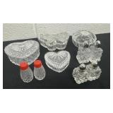 3 glass trinket boxes and 3 sets of shakers
