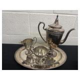 Epns teapot with cream and sugar and plate
