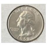 1957 D bu silver quarter