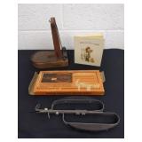 Vintage Parisian hooked rug shuttle needle, book