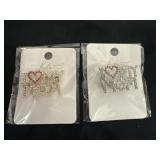 2 I Love My Mom Rhinestone Brooches