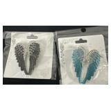 2 Rhinestone Angel Wing Brooches