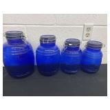 4 cobalt blue glass canister set