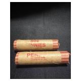 2 full rolls of copper Pennies