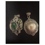 2 gemstone necklace pendants marked 925