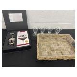Pocket wine and wicker basket and sundae dishes