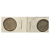1941 and 1937 mercury dimes