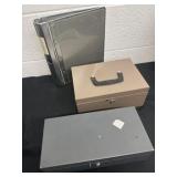 2 metal  cast boxes and metal binder