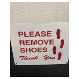 Metal please remove shoes thank you stand sign