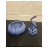 NILOAK POTTERY PELICAN FLOWER FROG & CONSOLE BOWL