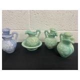 Avon Vintage Mini Jade Green Slag Glass Pitchers