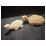 2 hand carved turtles