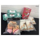 Facial wipes expired  with coinages and maxi pads
