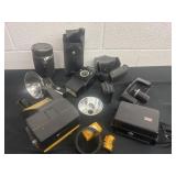 Kodak, Polaroid and Cannon camera with accessories