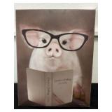 18x14 Pig Reading Creative Cooking Book Canvas
