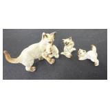 Vintage Bone China Siamese Mother Cat with Three