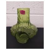 Vintage Viking avocado green rainbow art Glass