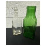 Antique green Paris bottle and 3 sided Mercitan