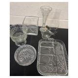 Group of glass vases bottle and chimney top and