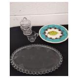 Vintage glassware and a puffer fish plate