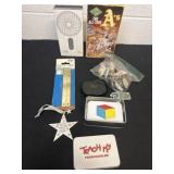 Fan, vhs, preschooler cards and shower hooks and