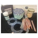 Group of crafts, home decor and pens