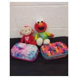 Small animal plush toy, two fabric zip boxes and