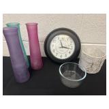 9ï¿½ glass vases and clock