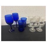 4 matching glasses 2 blue cups and 2 cobalt blue