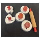 Vintage Cookie cutters with wood, mini rolling pin