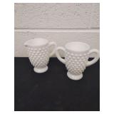 Vintage milk glass hobnail cream and sugar cups