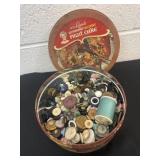 7ï¿½ fruit cake tin full of buttons.