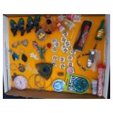 Group of vintage jewelry, beads, keychains, clips