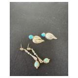 vintage sterling silver and turquoise leaf motif