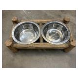 Cute Wooden Dog Bowl Holder with Bowls 6x23x13