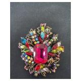 LARGE Gold Tone Multicolor AB Vivid Pink Center