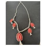 NECKLACE W/Pierce Earrings Oval W Red & Bell