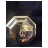 vintage, ornate, octagon-shaped tin container