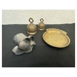 2 brass bells and pocket change holder napkin