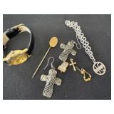 Watch with chain bracelet cross earrings and