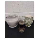 Two vintage pitchers and a pepper mill