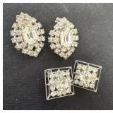 Vintage rhinestone clip on earrings and pins