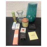Glow mist, vases candle and makeup