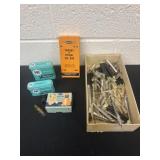 Vintage perm rods, laxative tins, ice bag