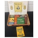 Group of vintage chalk, crayola crayons and